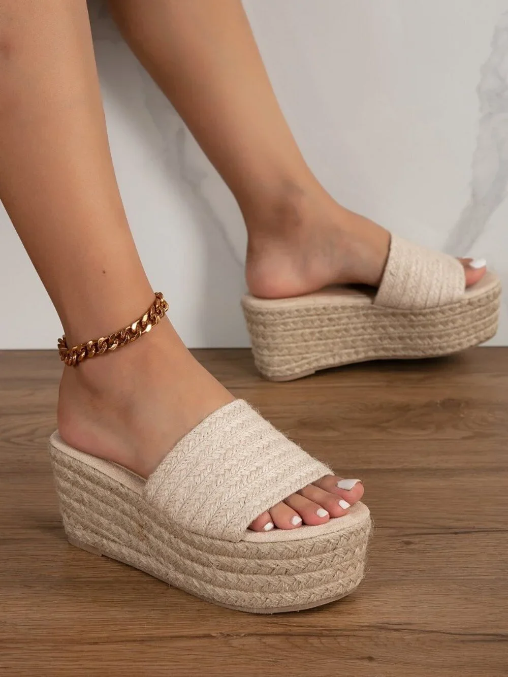 Apricot Bohemian Women's Slide Sandals Espadrille Platform